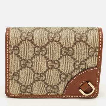 Pre Owned Gucci GG Emblem Beige/Brown Supreme Canvas and Leather Bifold Wallet