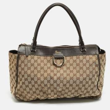 Pre Owned Gucci Abbey Large Dark Brown/Beige GG Canvas Tote