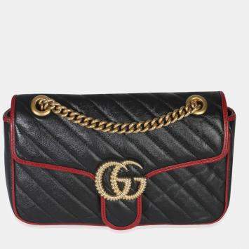 Pre Owned Gucci Red/Black Calfskin Torchon GG Marmont Bag