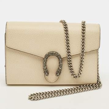 Pre Owned Gucci Crystal Dionysus Off White Leather Wallet on Chain