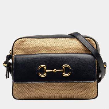 Pre Owned Gucci Blue Brown Horsebit 1955 Flap Pocket Camera Bag