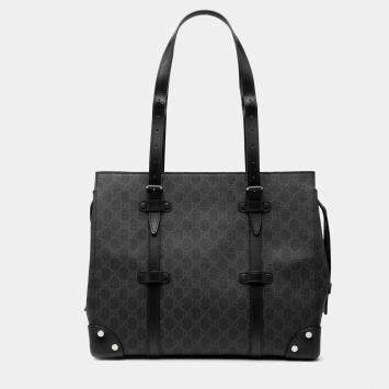 Pre Owned Gucci Black GG Supreme Tote