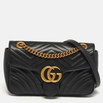 Pre Owned حقيبة كتف غوتشي مارمونت جلد ماتلاس أسود صغير