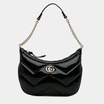 Pre Owned Gucci Black GG Marmont Matelasse Patent Shoulder Bag