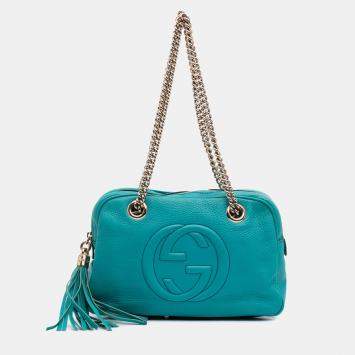 Pre Owned Gucci Blue Leather Soho Chain Zip Shoulder Bag