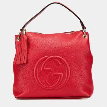 مملوكة مسبقًا Gucci Red Large Pebbled Calfskin Soho Convertible Hobo