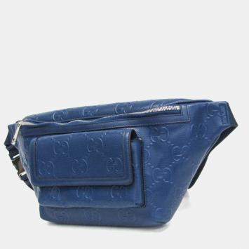 Pre Owned Gucci GG Embossed Leather Fanny Pack Sling Bag Blue