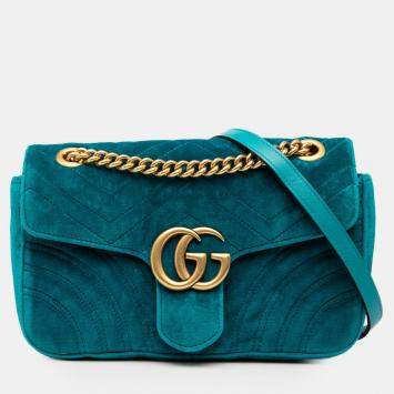 مملوكة مسبقًا Gucci Blue Medium GG Marmont Matelasse Velvet Shoulder Bag