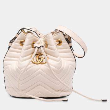 Pre Owned Gucci White GG Marmont Matelasse Leather Bucket Bag