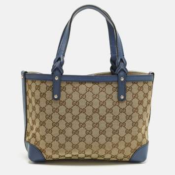 مملوكة مسبقًا Gucci Craft Small Blue/Beige GG Canvas and Leather Tote