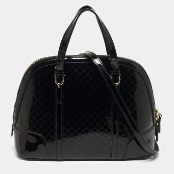 مملوكة مسبقًا Gucci Nice Black Microguccissima Patent Leather Dome Satchel