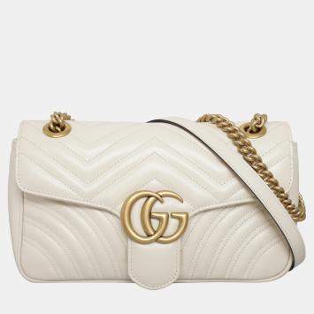 مملوكة مسبقًا Gucci White Leather GG Marmont Medium Shoulder Bag
