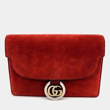 Pre Owned Gucci Red Suede Shoulder Bag