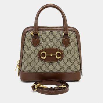 مملوكة مسبقًا Gucci Beige/Brown Coated Canvas 1955 Horsebit Top Handle Bag Small