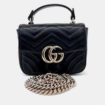 مملوكة مسبقًا Gucci Black Leather Marmont Mini Top Handle Bag