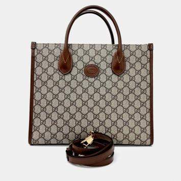 مملوكة مسبقًا Gucci Beige Brown Coated Canvas GG Small Tote Bag