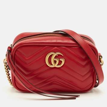 مملوكة مسبقًا Gucci GG Marmont Mini Red Matelassé Leather Camera Bag