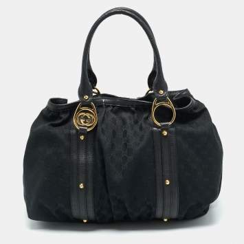 Pre Owned Gucci Interlocking G Black GG Canvas and Leather Tote