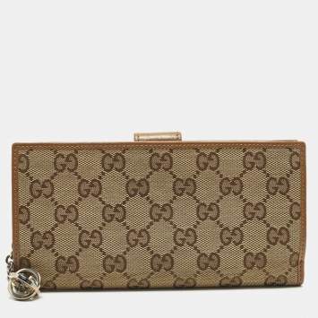 مملوكة مسبقًا Gucci GG Twins Beige/Brown GG Canvas and Leather French Flap Wallet