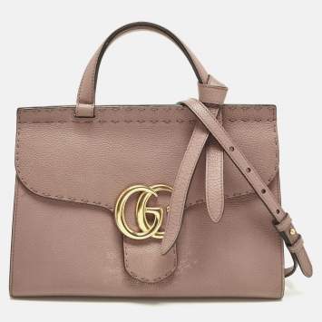 Pre Owned Gucci GG Marmont Medium Old Rose Leather Top Handle Bag