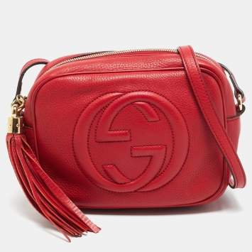 Pre Owned Gucci Soho Disco Camera Red Leather Crossbody Bag