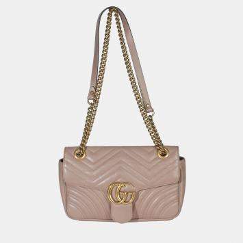 Pre Owned Gucci Porcelain Rose Matelasse Calfskin Medium GG Marmont Shoulder Bag