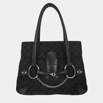Pre Owned Gucci Black GG Horsebit Handbag