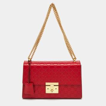 Pre Owned Gucci Padlock Red Medium Guccissima Leather Shoulder Bag