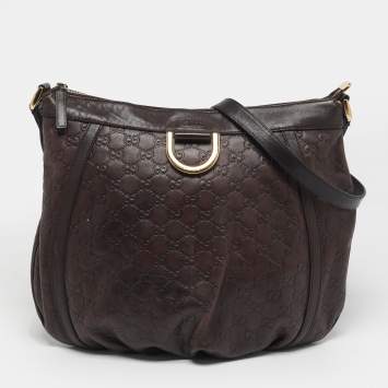 Pre Owned Gucci Abbey D-Ring Dark Brown Guccissima Leather Crossbody Bag