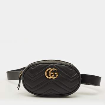 Pre Owned Gucci GG Marmont Black Matelassé Leather Belt Bag