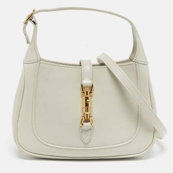 Pre Owned حقيبة كتف غوتشي جاكي 1961 جلد صغيرة أبيض عسلي