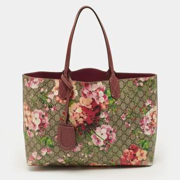 Pre Owned Gucci Reversible Old Rose/Beige GG Supreme Canvas Tote