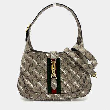 Pre Owned Gucci Balenciaga The Hacker Project Jackie 1961 2-Way Handbag In Gg Supreme Canvas Beige