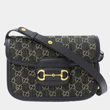 Pre Owned حقيبة كتف غوتشي دِنِم هورسبيت 1955 سوداء