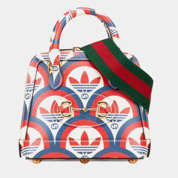 Pre Owned Gucci X Adidas Horsebit 1955 Handbag/Shoulder Bag White Red Blue Leather