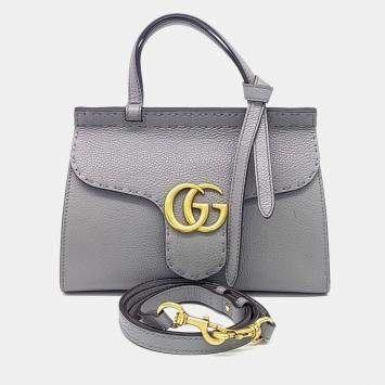 Pre Owned Gucci Grey Leather GG Marmont Mini Tote and Shoulder Bag (442622)