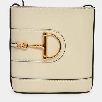 Pre Owned Gucci White Leather Horsebit 73 Small Bucket Crossbody Bag