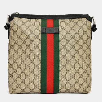 مملوكة مسبقًا حقيبة ماسنجر غوتشي كانفاس جلد بني/أسود جي جي سوبريم