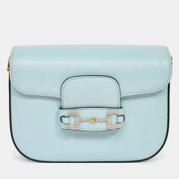 مملوكة مسبقًا حقيبة كتف ميني كريستال هورسبيت 1955 جلد أزرق من غوتشي