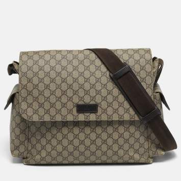 Pre Owned Gucci Diaper Beige/Brown GG Supreme Canvas and Leather Messenger Bag