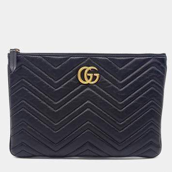 Pre Owned Gucci Black Leather GG Marmont Clutch (525541)