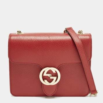 مملوكة مسبقًا حقيبة كتف غوتشي إنترلوكنغ G جلد أسود دولار  بشريط سلسلة