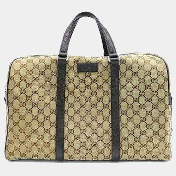 Pre Owned Gucci Beige Fabric Jacquard Boston Bag (449167)