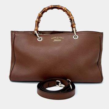 Pre Owned Gucci Brown Leather Bamboo Tote and Shoulder Bag (323660)