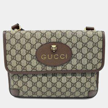 Pre Owned Gucci Beige Brown PVC GG Supreme Messenger Bag (495654)