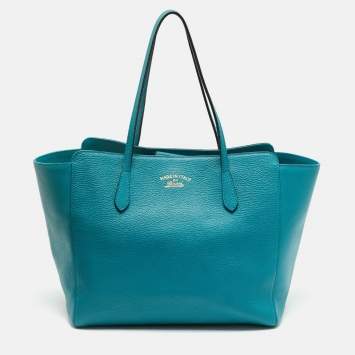 Pre Owned Gucci Swing Medium Turquoise Blue Leather Tote
