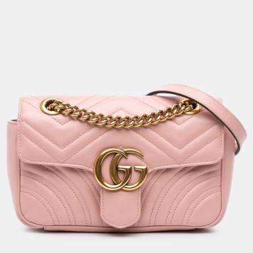 Pre Owned Gucci Pink Small GG Marmont Matelasse Leather Shoulder Bag 