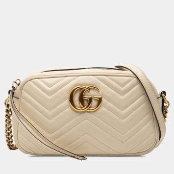 Pre Owned Gucci White Small GG Marmont Matelasse Leather Crossbody