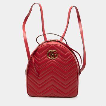 Pre Owned Gucci Red Small GG Marmont Matelasse Leather Backpack