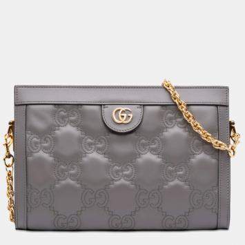 Pre Owned Gucci Grey Small GG Marmont Matelasse Leather Ophidia Chain Bag
